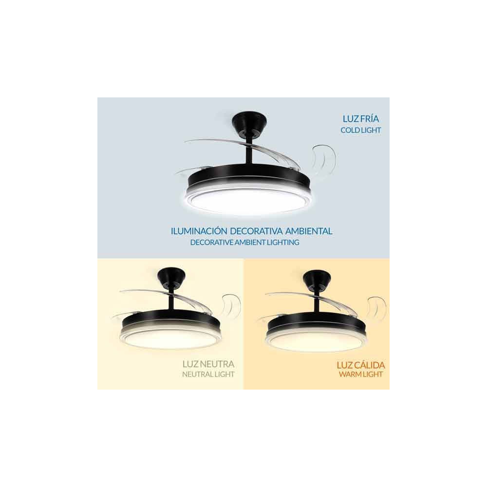 Ventilador de techo aspas plegables Led 36W Negro