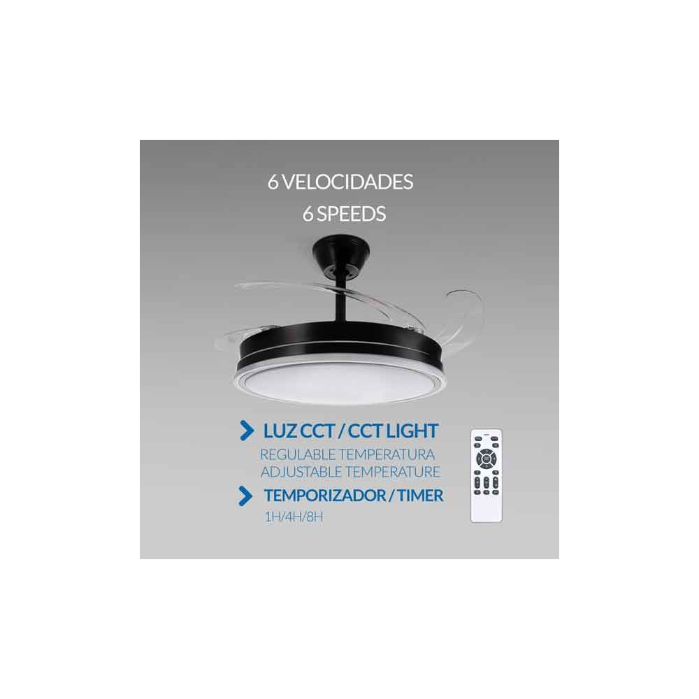Ventilador de techo aspas plegables Led 36W Negro