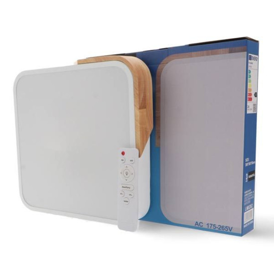 Plafón LED cuadrado Blanco-Madera 24W mando distancia