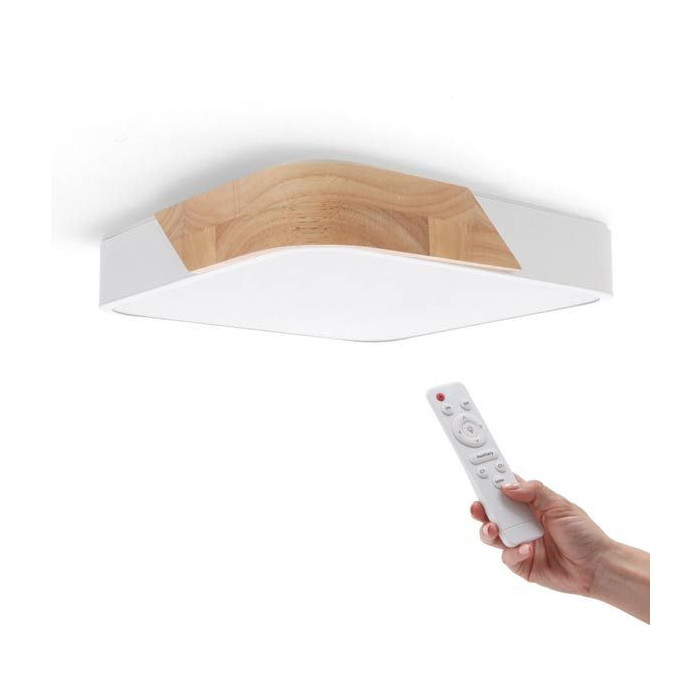 Plafón LED cuadrado Blanco-Madera 24W mando distancia