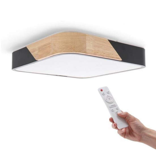 Plafón LED cuadrado Negro-Madera 24W mando distancia
