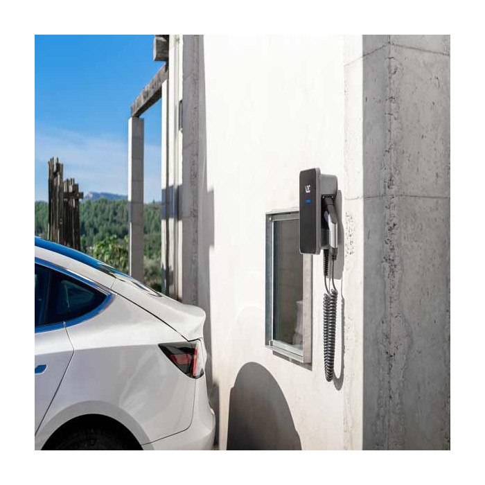 Cargador V2C Trydan monofásico 7,4Kw T2 manguera muelle-espiral y protecciones incluidas