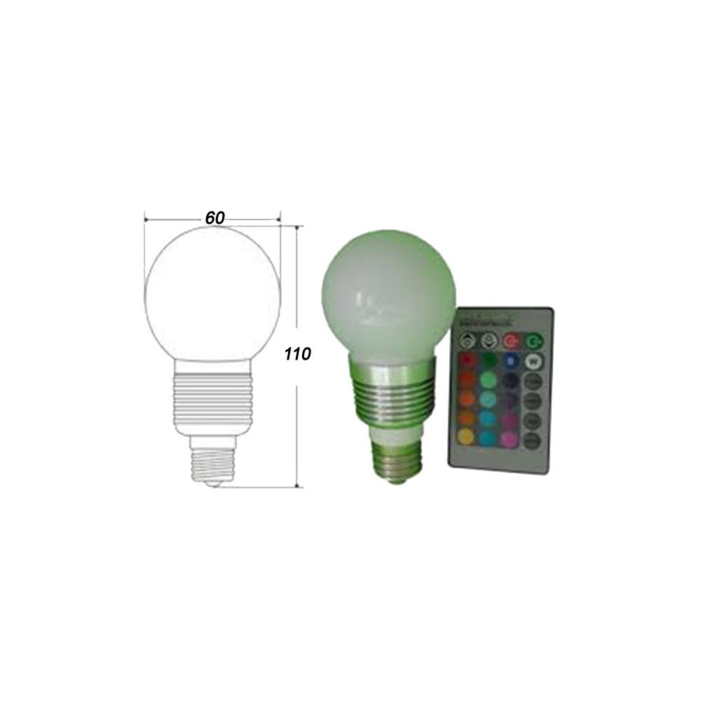 Bombilla LED esférica RGB E27 5W Mando a distancia