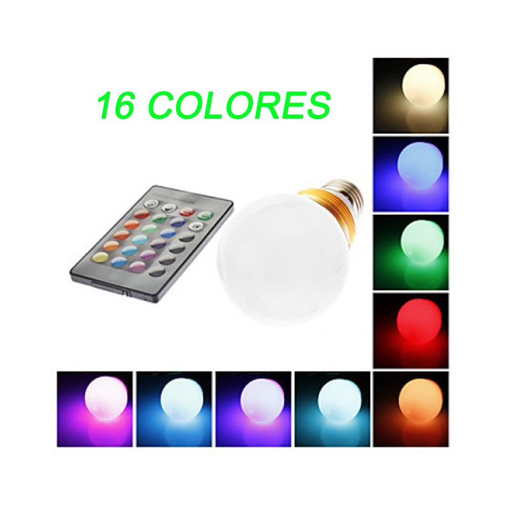 Bombilla LED esférica RGB E27 5W Mando a distancia