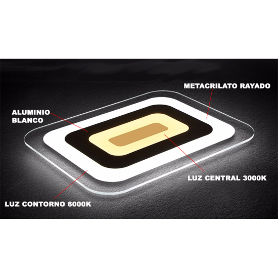 Plafón LED 70W Rectangular metacrilato 3 colores (Blanco Frío, Natural y Cálido)