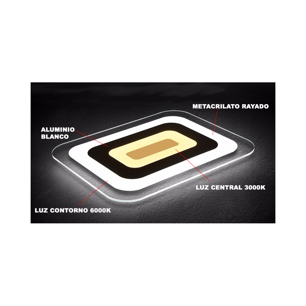 Plafón LED 70W Rectangular metacrilato 3 colores (Blanco Frío, Natural y Cálido)