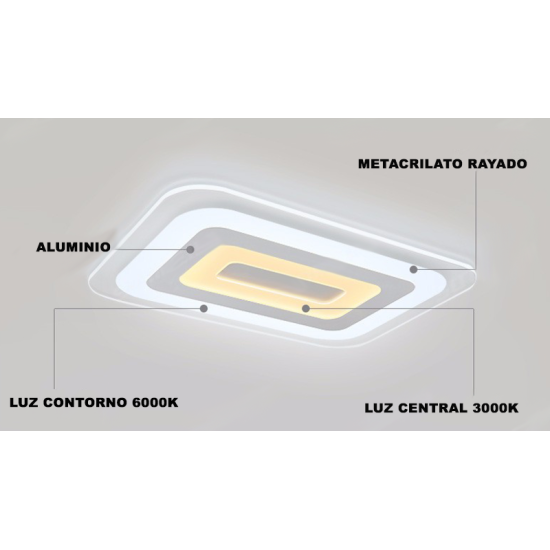 Plafón LED 70W Rectangular metacrilato 3 colores (Blanco Frío, Natural y Cálido)