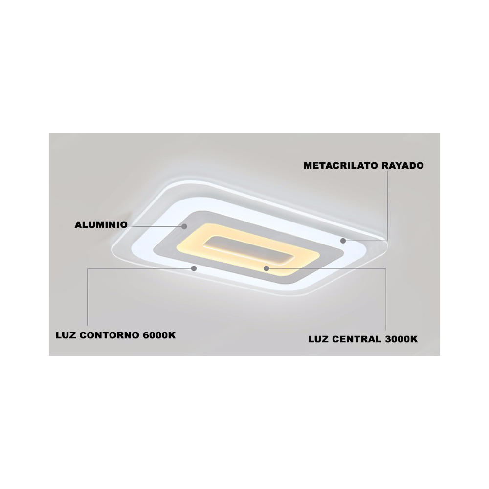 Plafón LED 70W Rectangular metacrilato 3 colores (Blanco Frío, Natural y Cálido)