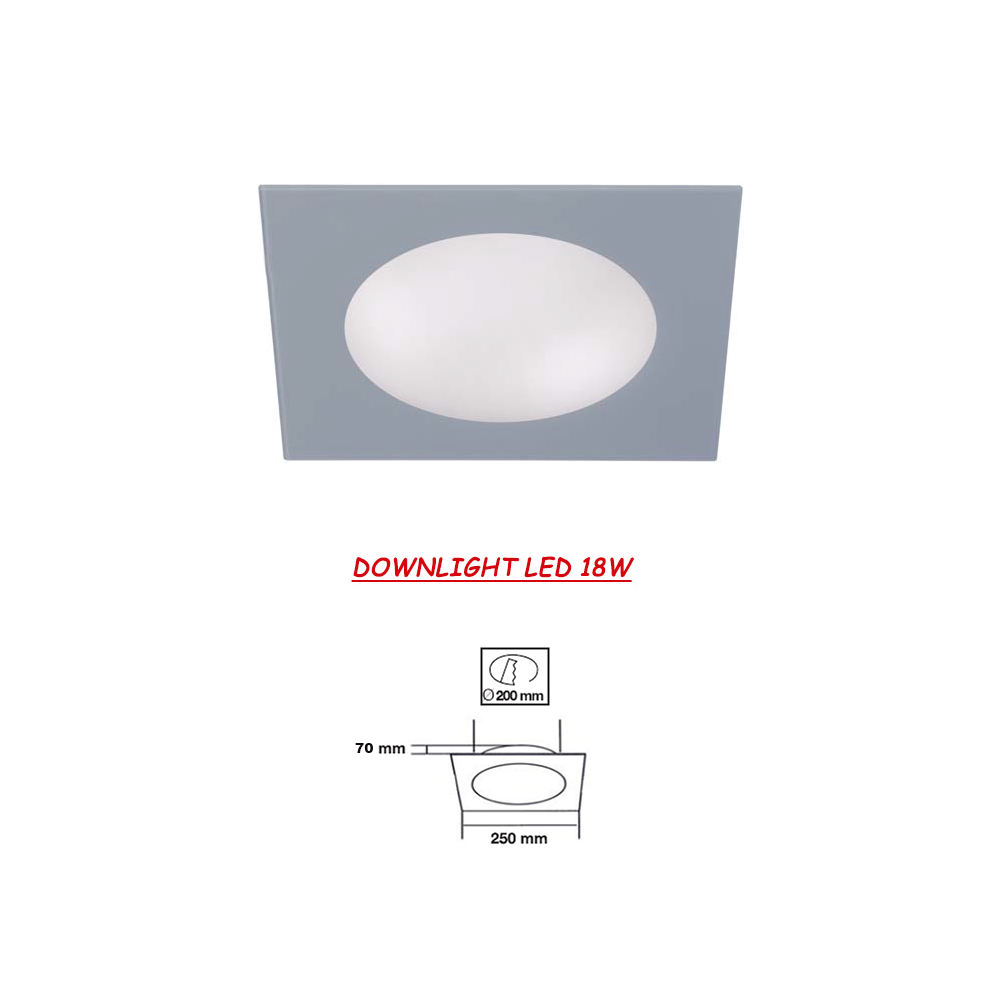 Downlight LED cuadrado Cristal Gris 18W