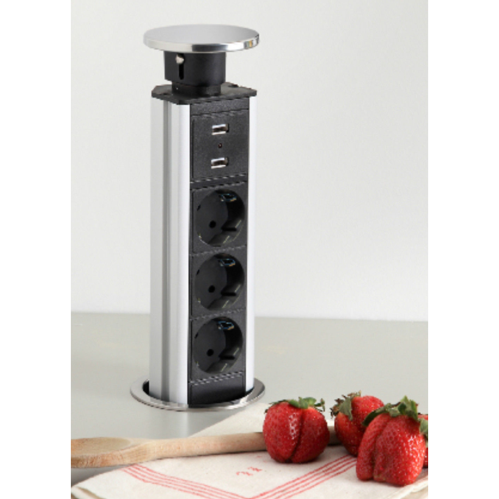Torreta enchufes+USB extraíble-telescópica 230V