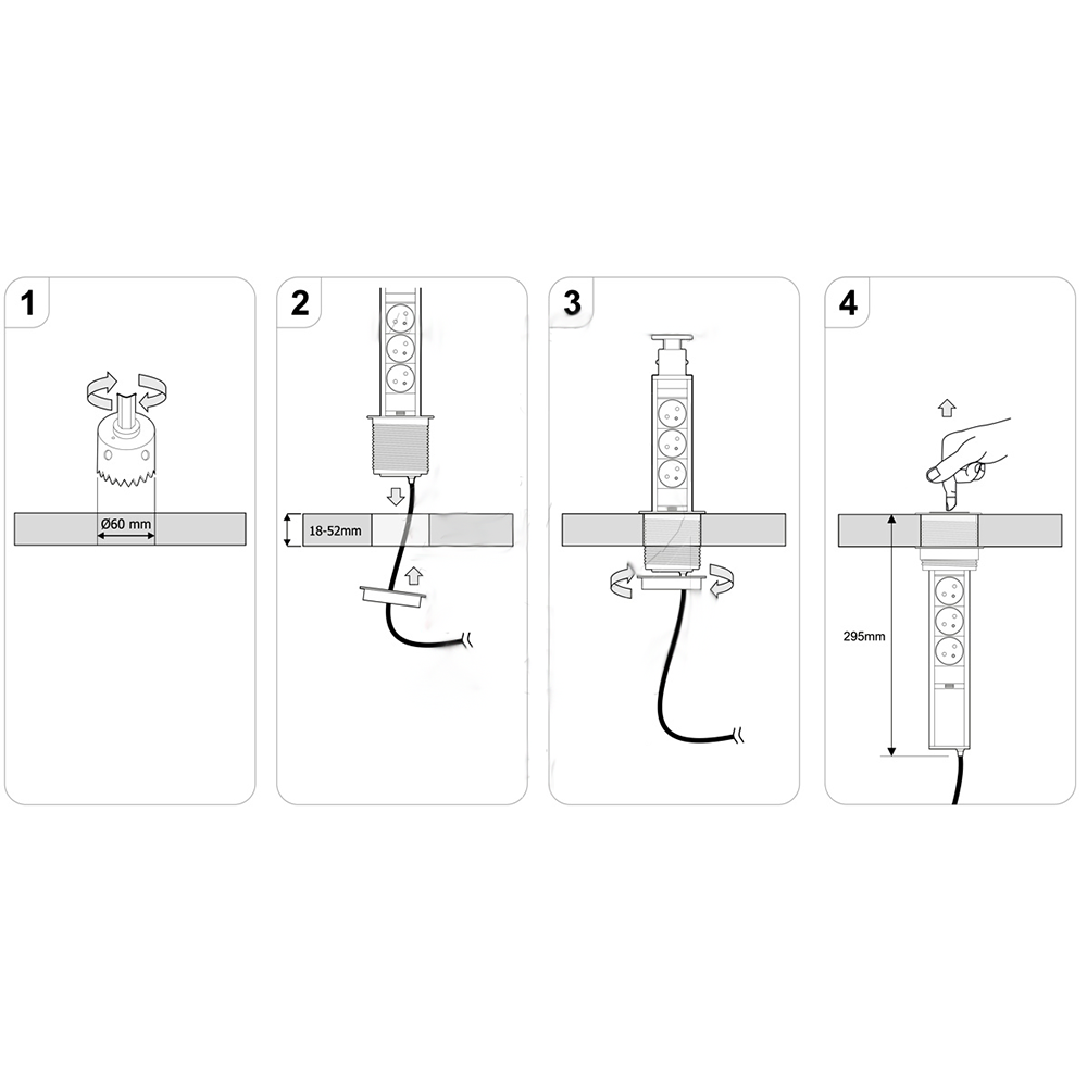 Torreta enchufes+USB extraíble-telescópica 230V