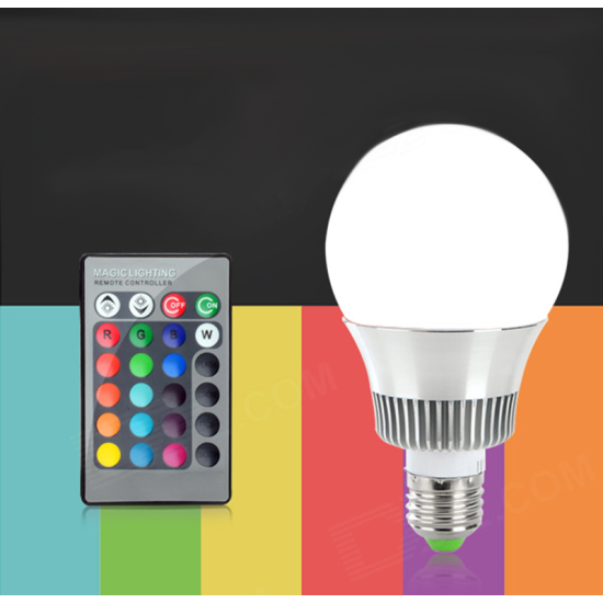 Bombilla LED esférica RGB E27 10W Mando a distancia