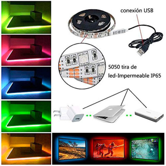 Tira LED SMD 5050 14,4 W/m 5Vdc IP20 1 metro USB