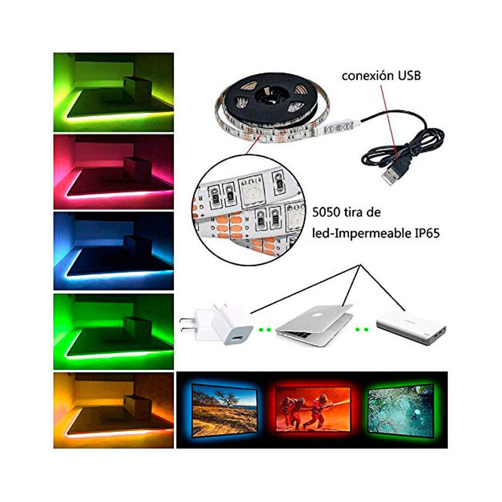 Tira LED SMD 5050 14,4 W/m 5Vdc IP20 1 metro USB