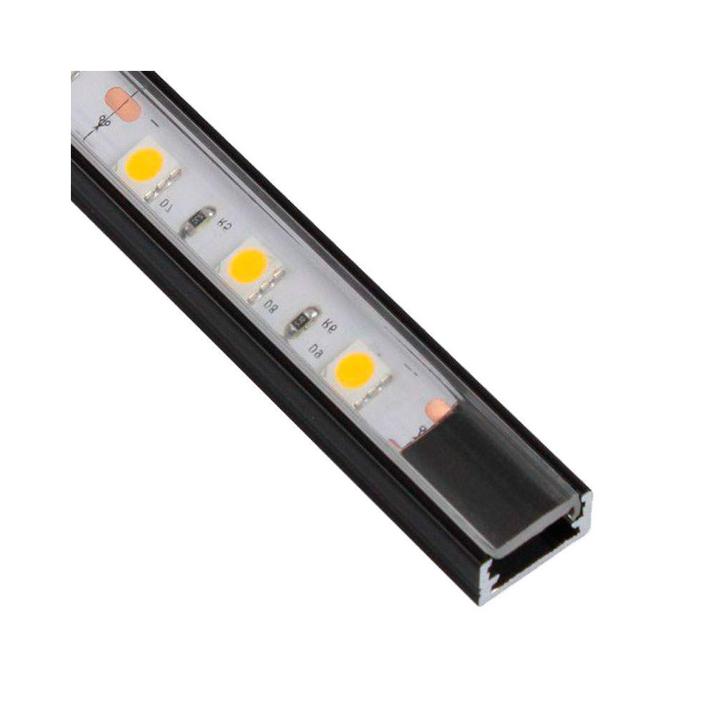 Perfil Negro Aluminio superficie 2 metros Tira LED