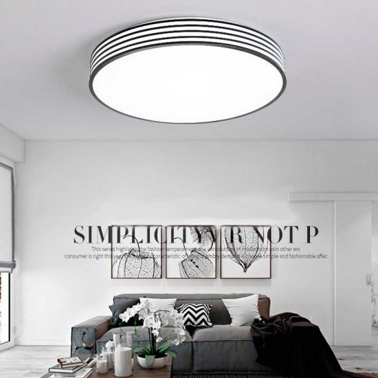 Plafón LED con diseño Circular Negro-Rayas