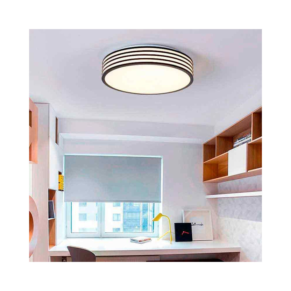 Plafón LED con diseño Circular Negro-Rayas
