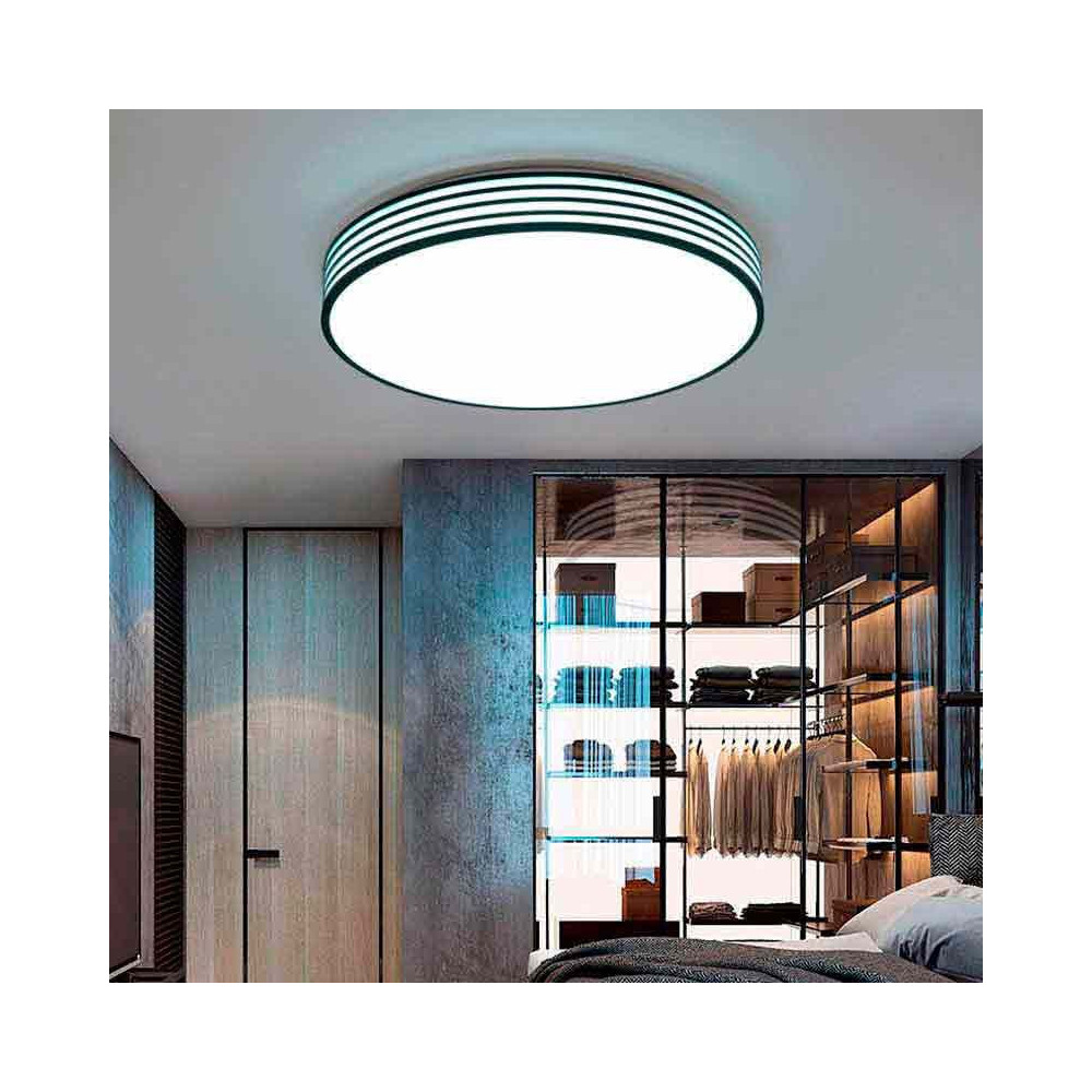 Plafón LED con diseño Circular Negro-Rayas