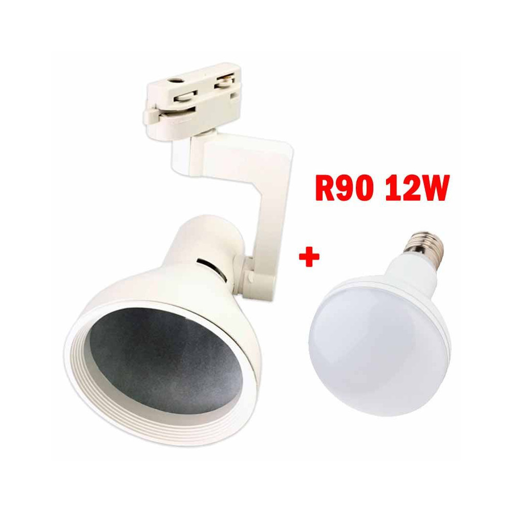 Foco Carril Monofásico E27 con R90 12W LED incluida