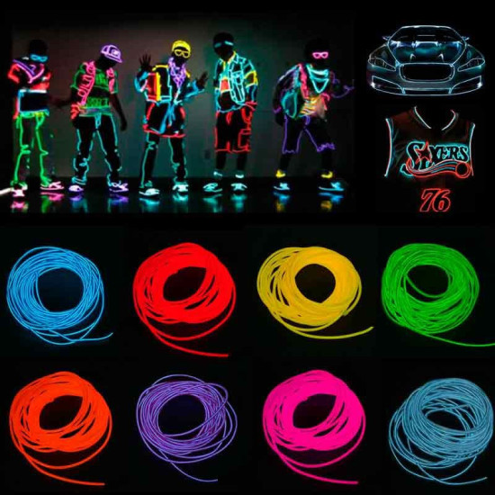 Hilo LED Neon a Pilas Azul-Rojo-Verde-Rosa de 5 metros