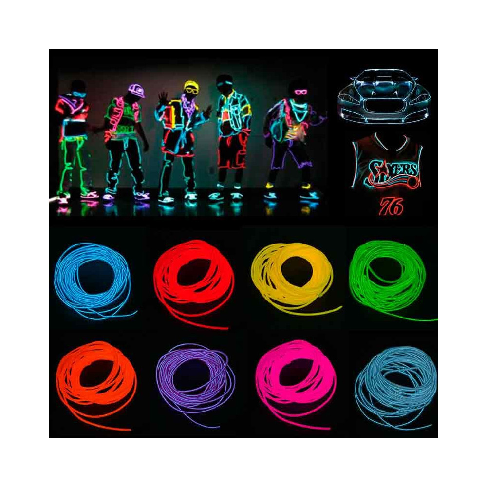 Hilo LED Neon control por voz Azul-Rojo-Rosa de 5 metros
