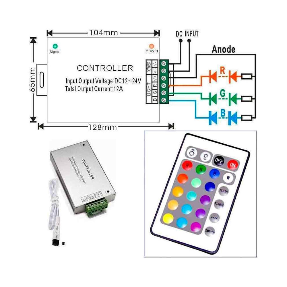 Controlador RGB Radio-Frecuencia Aluminio 24 teclas 144W